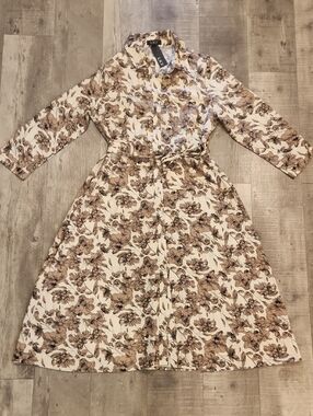LNV Floral Dress in Cream and Brown